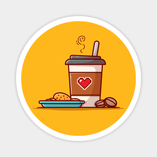 Coffee Cup With Cookies Chocolate Cartoon Vector Icon Illustration Magnet